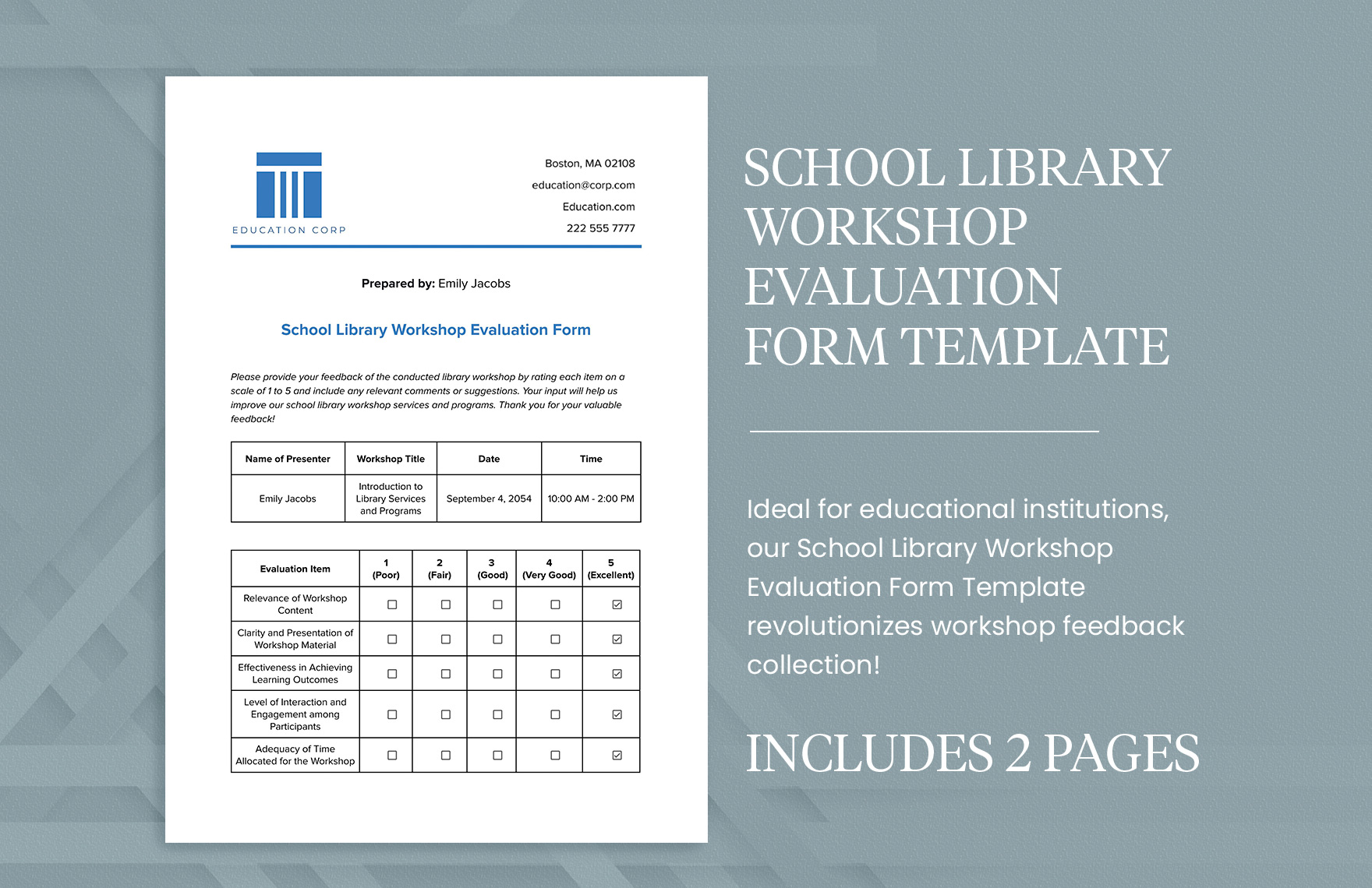 School Library Workshop Evaluation Form Template