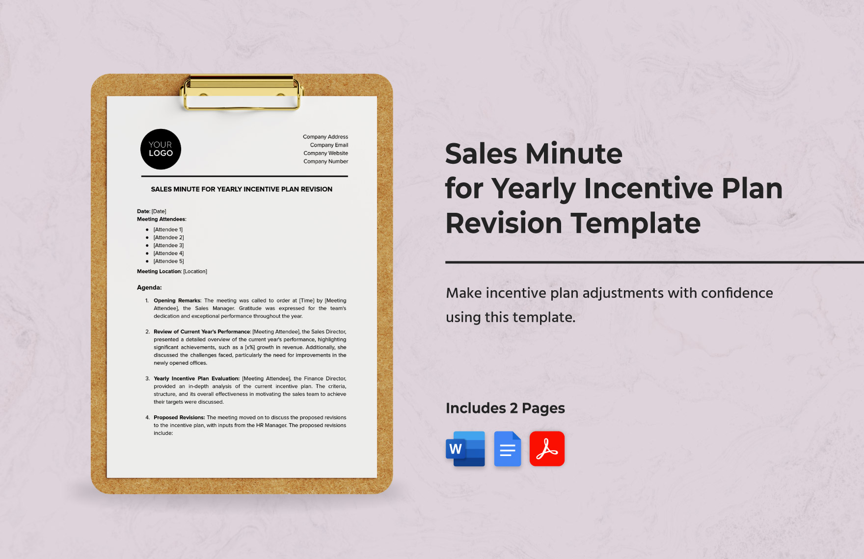 Sales Minute for Yearly Incentive Plan Revision Template