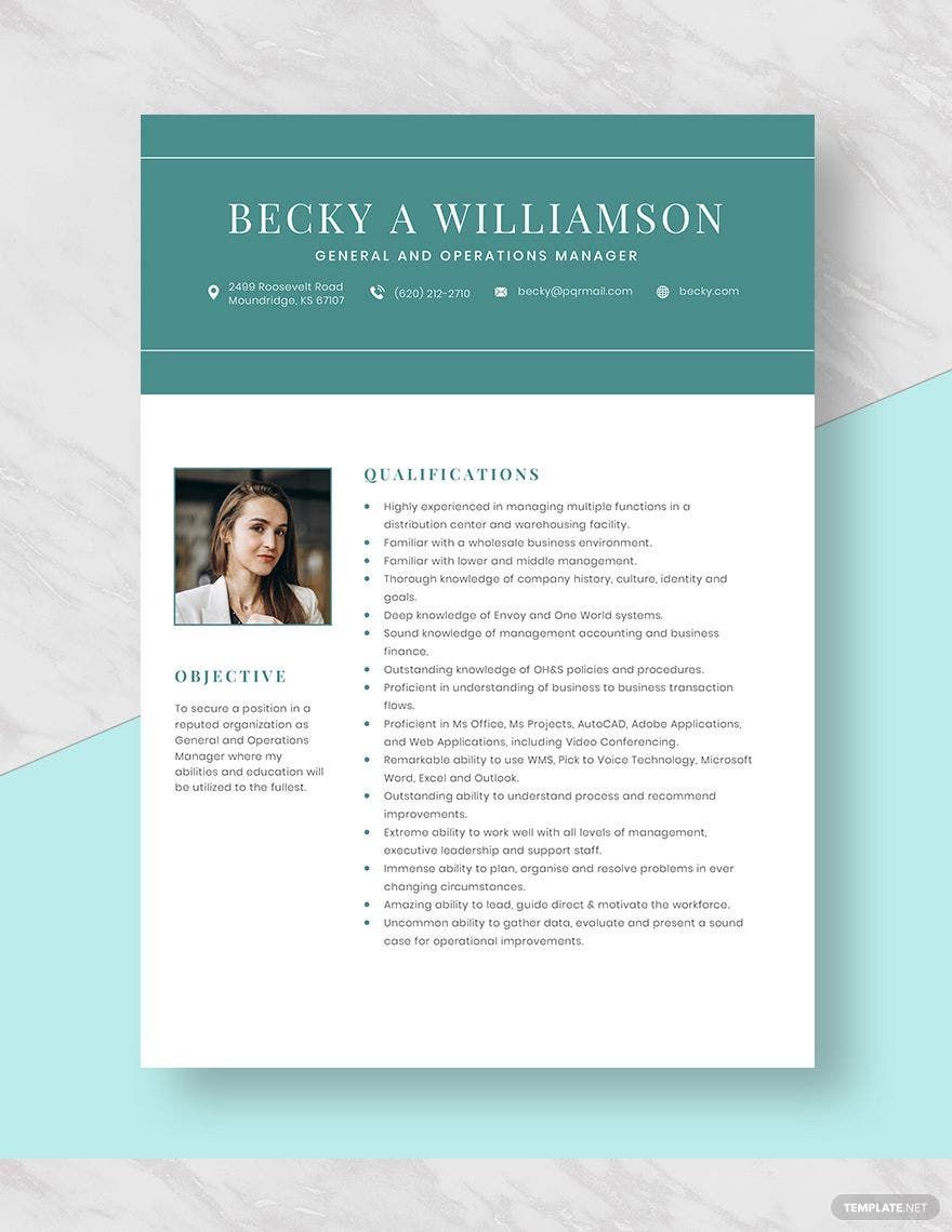 General and Operations Manager Resume