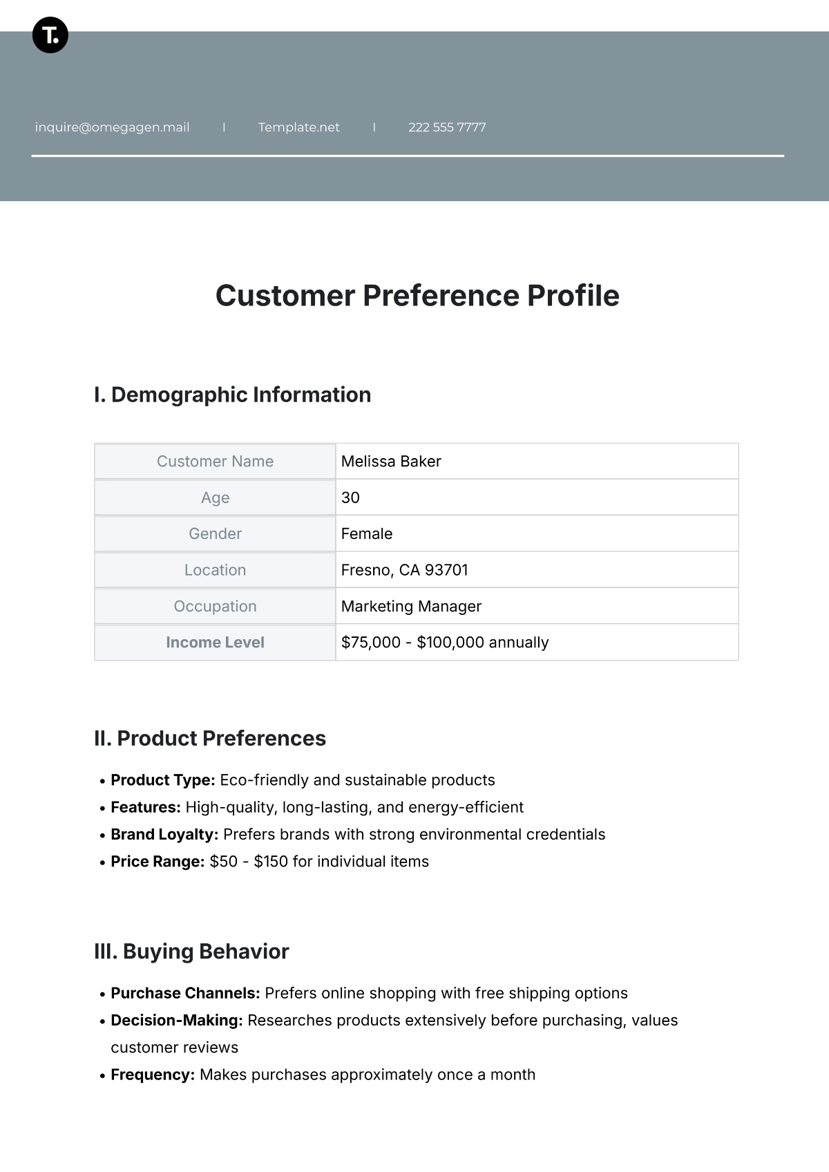 Free Customer Preference Profile Template