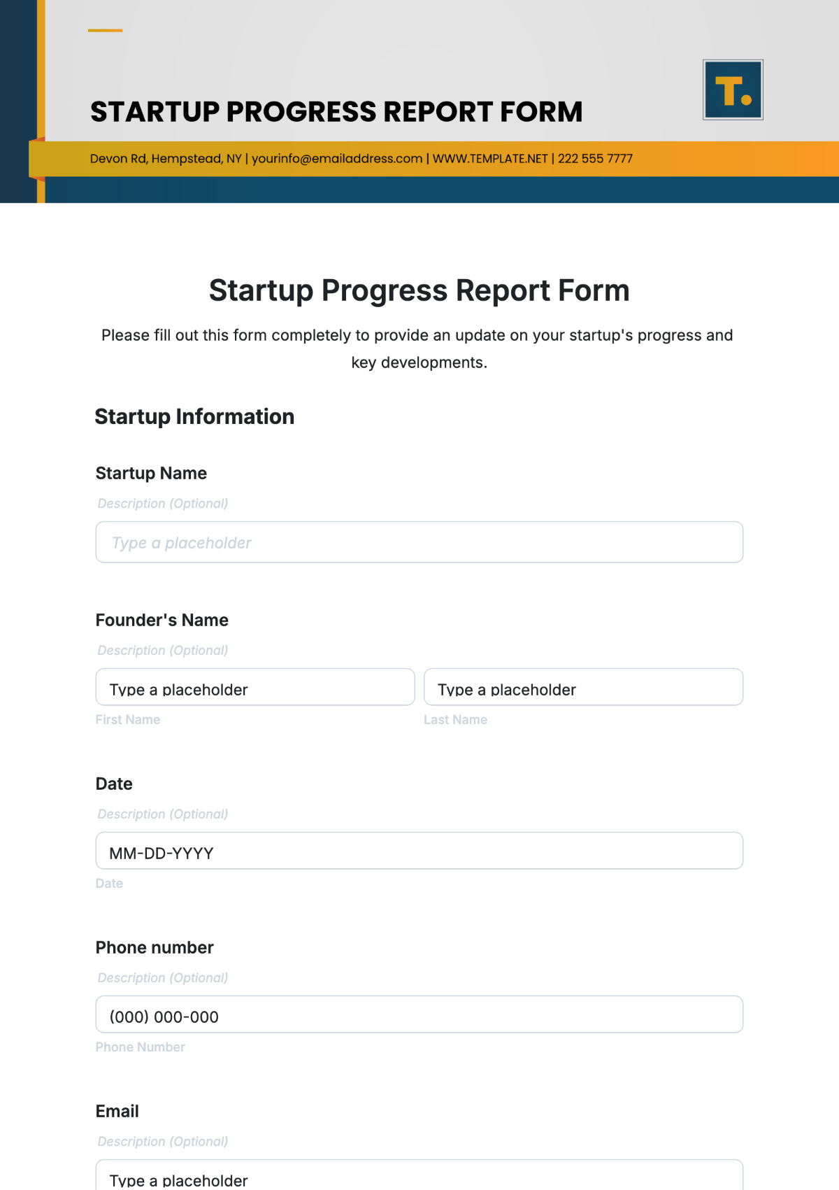 Free Startup Progress Report Form Template