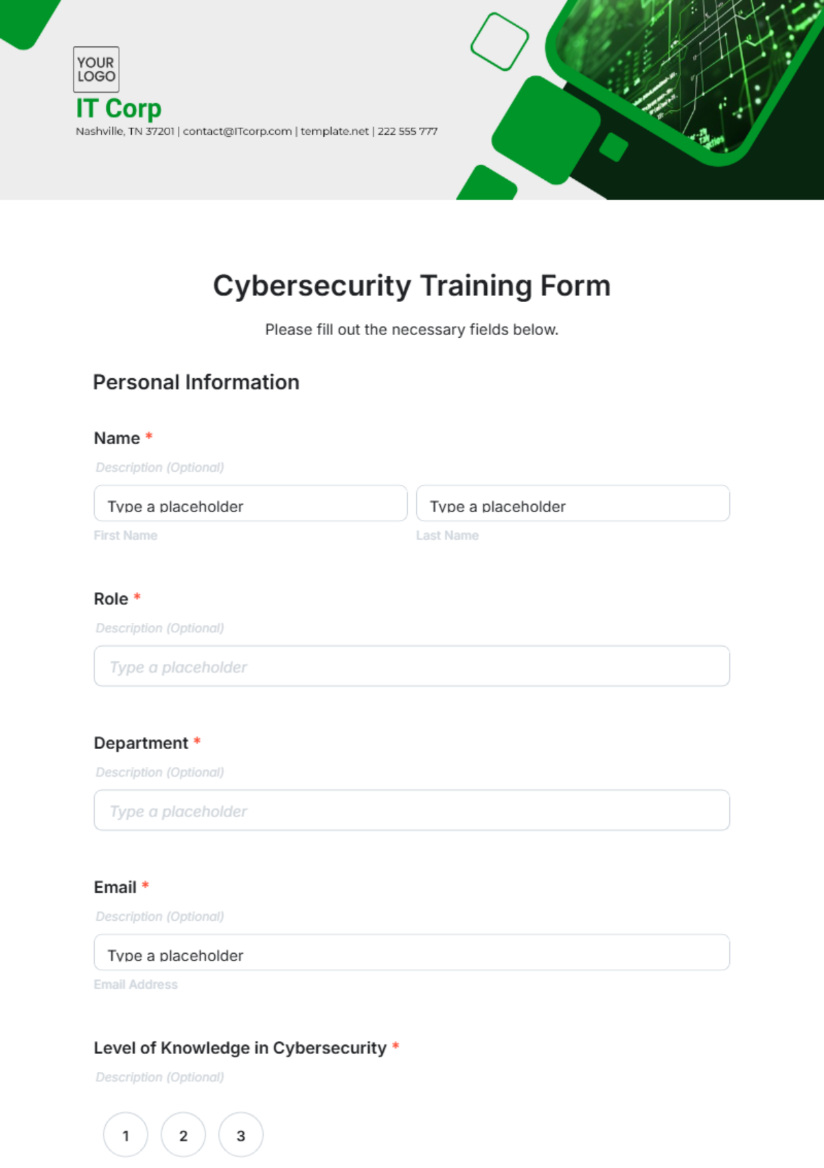 Free Cybersecurity Training Form Template