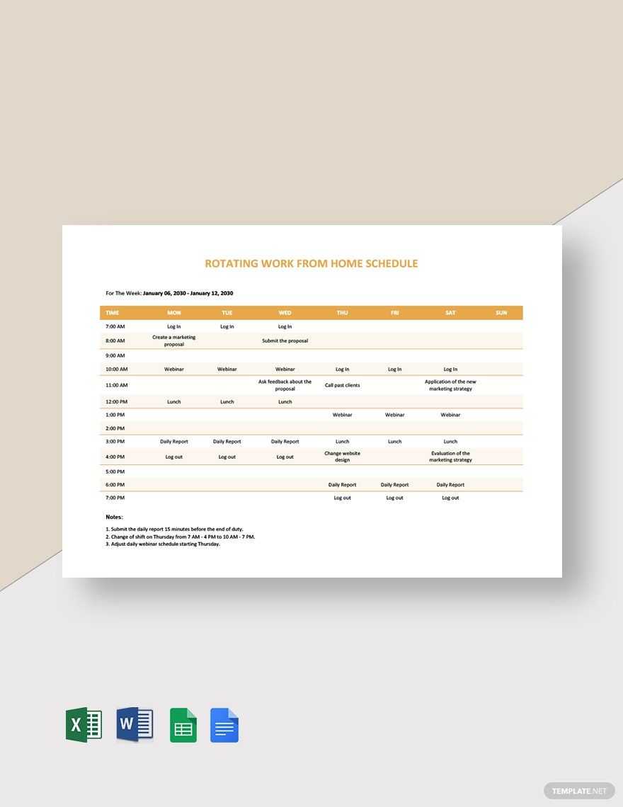Rotating Work From Home Schedule Template
