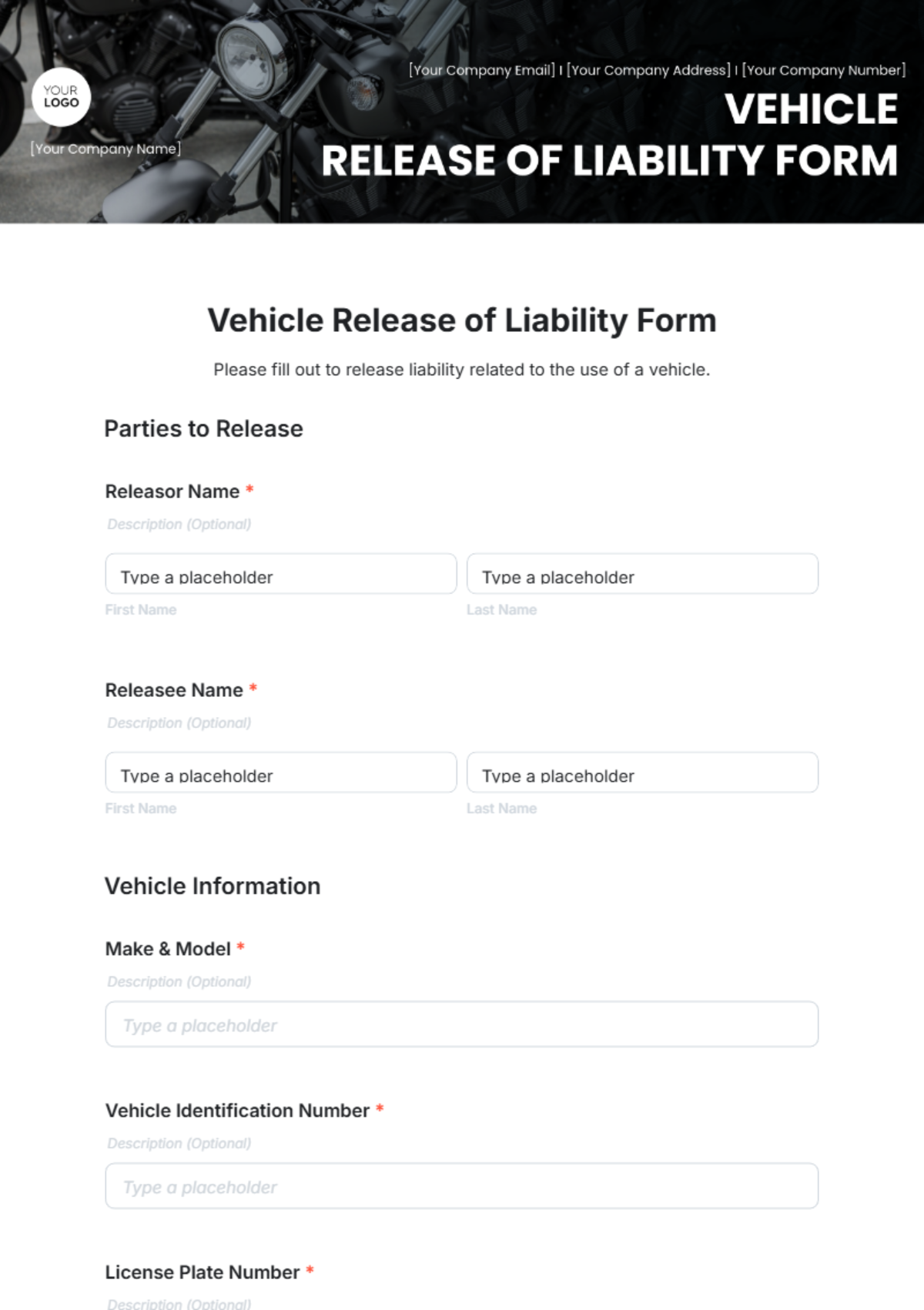 Vehicle Release of Liability Form Template - Edit Online & Download