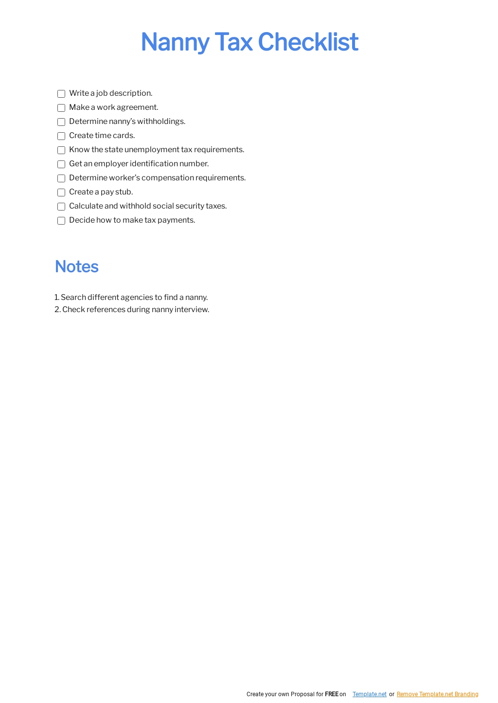 Nanny Tax Checklist Template